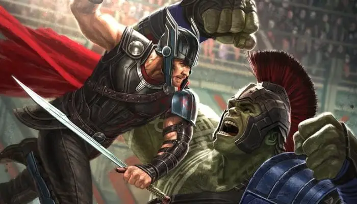 Imagem promocional do Hulk x Thor em Thor: Ragnarok