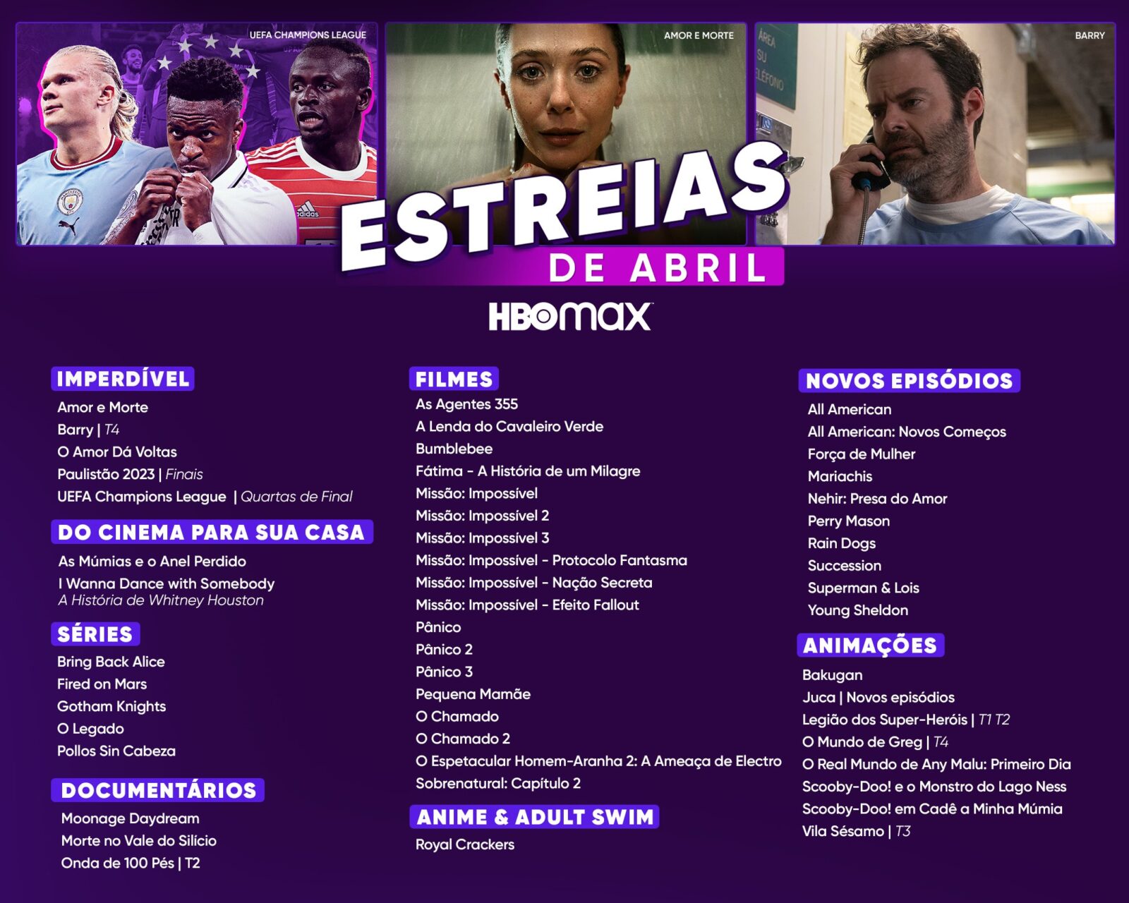 A lista com todas as estreias da HBO max em abril de 2023