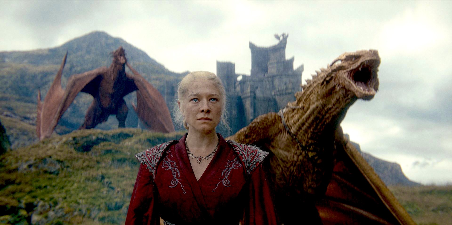 Rhaenyra e vários dragões dos pretos em House of The Dragon 2ª temporada